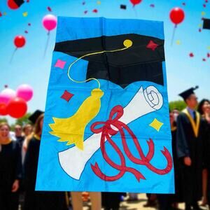 Vintage Graduation Cap Tassel Diploma Celebration Garden Flag Yard 28" x 43"